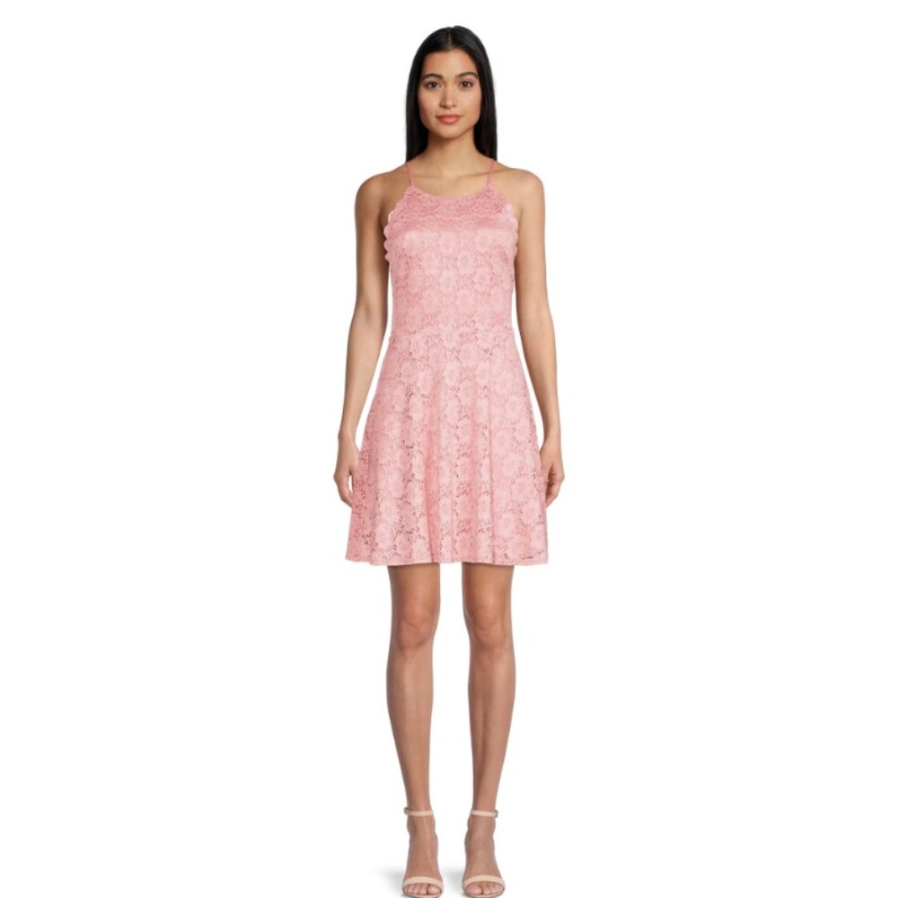 No Boundaries Juniors' Sleeveless Pink Lace Skater Dress XXXL (21)